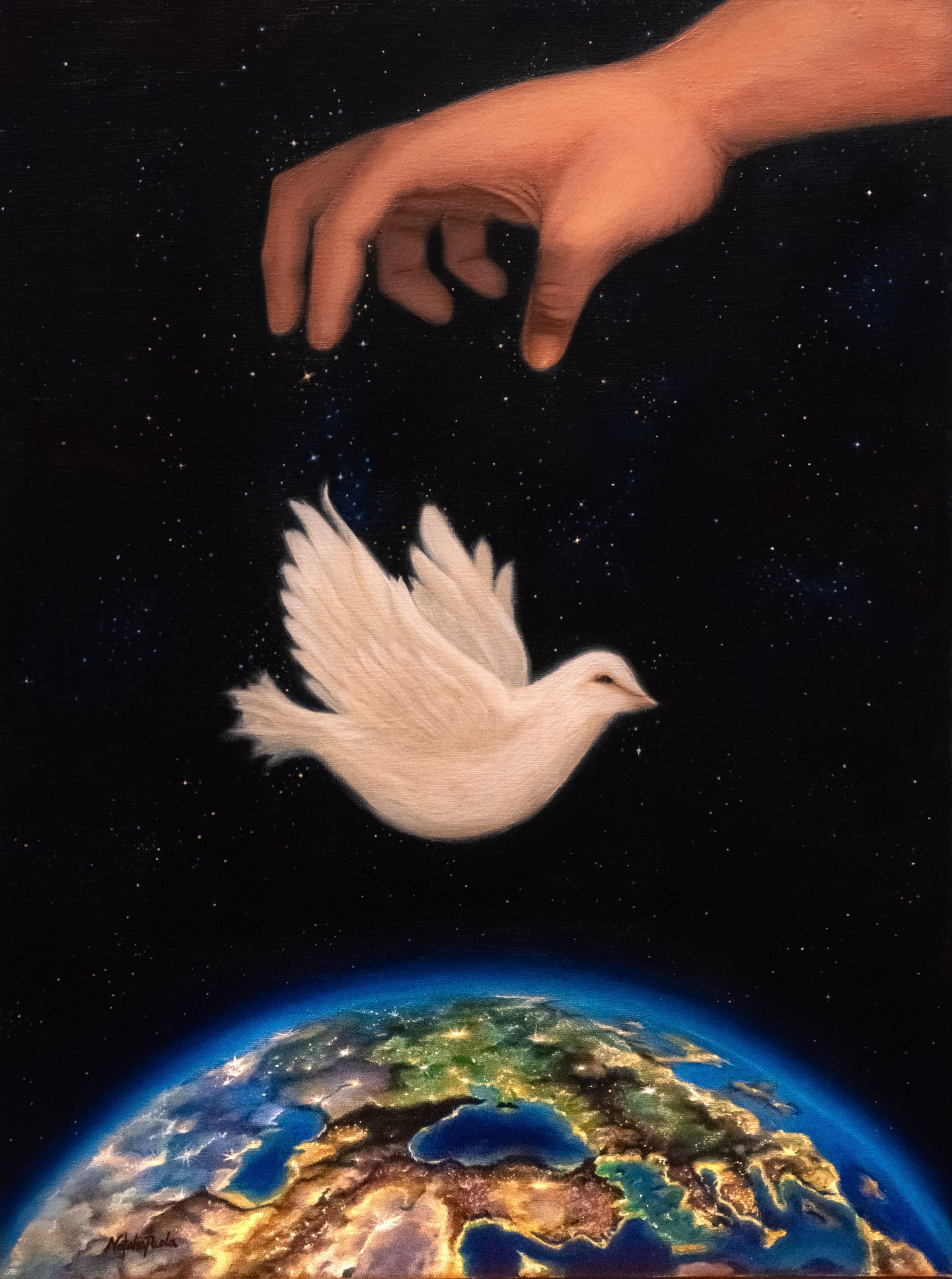 birdweb angel with cross original painting majestic